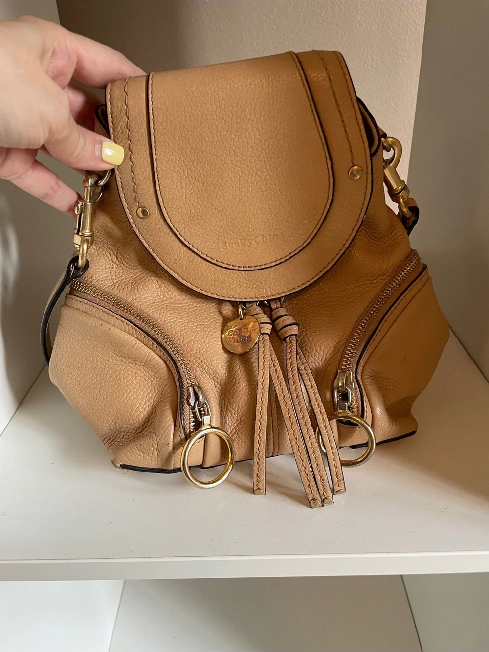 PERFECT for Fall!🎉See By Chloe Caramel Tan Leather Tassel Mini Backpack